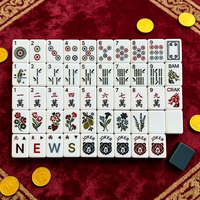 Jeu de Mahjong américain de luxe personnalisé en résine gaufrée double couche bleu foncé, or gingembre, motif floral fraise, avec tuiles de comptage