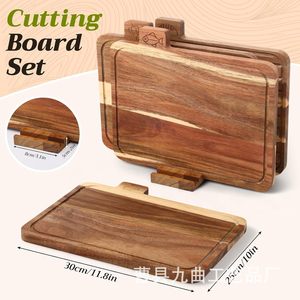 Juego de Tablas de Cortar de Madera Maciza de Acacia con Soporte, Rectangular, Multifuncional, para Cocina - Product Image 4