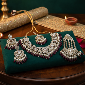 Designer Gold Plated Kundan Stone and Pearls Necklace Set Premium Fine Jewelry Ethnic and Festive Fashion <b>Accessory</b> - Product Image 3