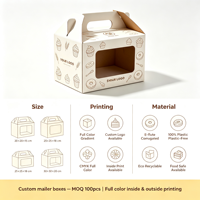 Boîte en carton ondulé écologique et recyclable, boîte imprimée avec poignée, carton de boulangerie pour l'emballage de gâteaux, pâtisseries et desserts