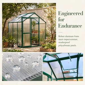 Serre en aluminium 6x6 pieds avec panneaux en polycarbonate, résistante à la rouille, <span class=keywords><strong>pour</strong></span> jardin toute saison, montage facile - Product Image 3