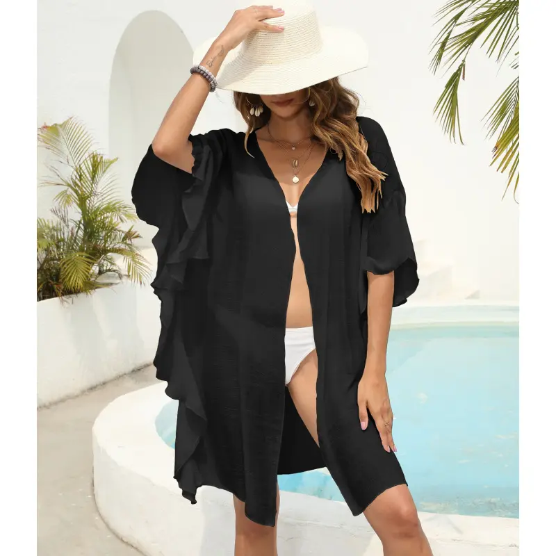 2024 Phụ Nữ Xù Loose Kỳ Nghỉ Bảo Vệ Mặt Trời Bộ Bikini Coverups Cobertura De Praia Phụ Nữ Bãi Biển Bọc Bìa Up Bãi Biển Mặc