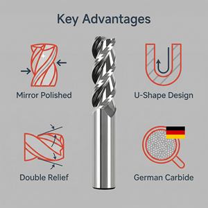 Fraise à bout en carbure monobloc à 3 cannelures, haute précision, pour aluminium, revêtement DLC, fraise pour routeur CNC, OEM/ODM, hélice 45 - Product Image 2