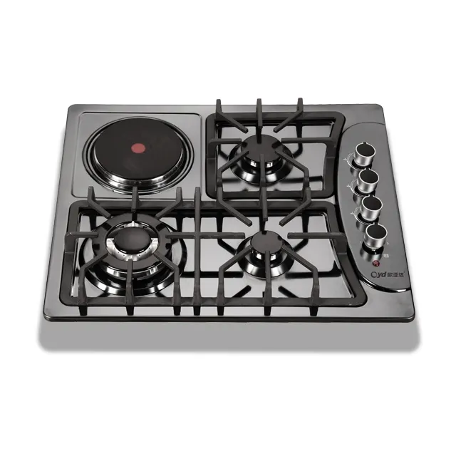 موقد طبخ مطبخ مدمج من الفولاذ المقاوم للصدأ مع 4 شعلات تعمل بالغاز والكهرباء