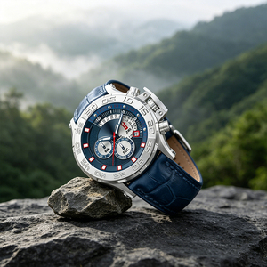 Reloj de Pulsera Cronógrafo de Cuarzo para Hombre con Logotipo Personalizado, Caja de Acero Inoxidable, Correa de Cuero, Lujoso, para Negocios, Resistente al Agua, con Fecha - Product Image 4