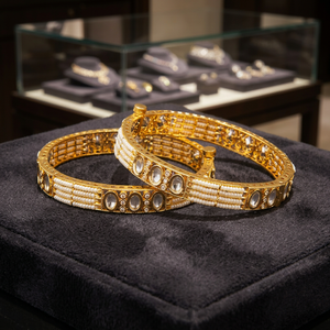 Juego de 2 Brazaletes Kundan Abribles con Baño de Oro, Imitación de Perla y Diamantes, Sin Níquel ni Plomo, para Mujer, para Aniversario - Product Image 3