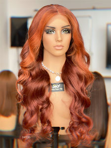 Perruque à lacet frontal ondulée de couleur <span class=keywords><strong>orange</strong></span> de luxe Shy 2026, design de luxe, HD 13x5, cheveux naturels pré-épilés avec des cheveux de bébé pour femme - Product Image 1