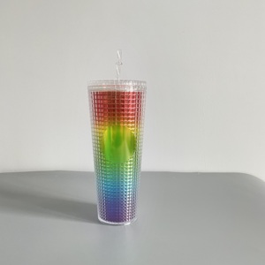 24Oz <b>Double</b> <b>Wall</b> Plastic Studded With Straw Corn Rivet Diamond Coffee <b>Mug</b> Pineapple Tumbler Durian Cup - Product Image 4