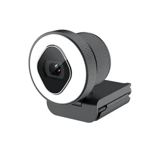 מצלמת אינטרנט H264 באיכות גבוהה 1080p 60fps פוקוס אוטומטי שלושה צבעים טבעת אור מצלמת אינטרנט עם מיקרופון