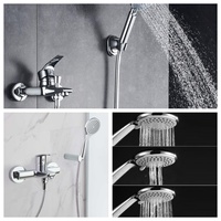 Robinet portable noir en laiton à poignée unique avec valve en céramique, eau chaude/froide, douchette à main pour salle de bain, jets de massage doux effet pluie, fixation murale