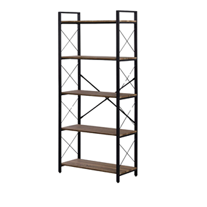 ชั้นวางหนังสือสไตล์วินเทจอุตสาหกรรม 5 ชั้น ทำจากเหล็กดัดและไม้เนื้อแข็ง สำหรับสำนักงานหรือห้องนั่งเล่น - Product Image 1