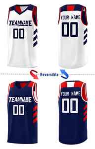 Maillot de basket-ball personnalisé pour hommes, bleu marine et blanc, double face - Product Image 4