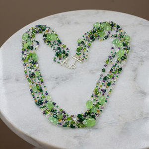 Women's Christian Green Gemstone Silver Beaded <b>Statement</b> <b>Necklace</b> Fashionable Layered Jewelry - Product Image 3