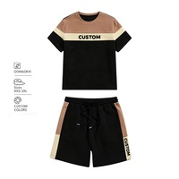 Ensemble T-shirt à manches courtes et col rond en coton 100 % pour homme et short avec empiècements contrastants et impression personnalisée – Vente en gros
