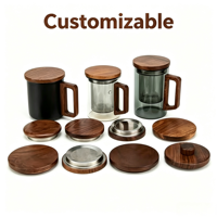 Couvre-tasses en bois, couvercles de tasses en bois personnalisés multi-tailles avec anneau en acier inoxydable, couvercle de remplacement pour tasses à thé avec poignée en bois
