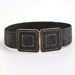 Cinture da donna in paglia PP intrecciata all'ingrosso, cinture elastiche quadrate simmetriche in lega per ragazze, in rattan - Product Image 6