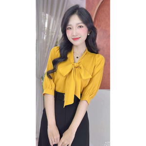 Camisa de manga larga para mujer con lazo grande, top informal de oficina, manga raglán, tres cuartos, para todas las estaciones - Product Image 1