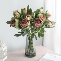 Buket Bunga Peony Buatan Putih, Rangkaian Bunga Peony Palsu untuk Dekorasi Ruang Tamu dan Pesta