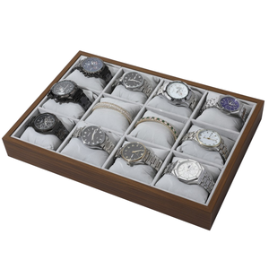 Wood Watch <b>Display</b> Tray 12 Slots Faux Suede Lined Rectangle Organizer Protective <b>Case</b> for Men Women Jewelry Storage - Product Image 1