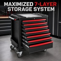 Chariot à roulettes robuste à 7 tiroirs avec panneaux latéraux perforés et support à outils latéral pour service mécanique professionnel
