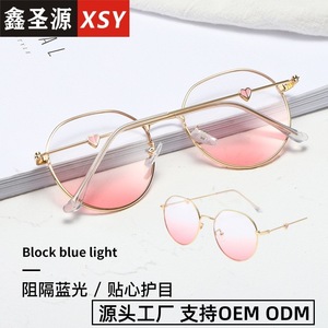 Anti Blue Light Round <b>Metal</b> <b>Frame</b> Glasses For Women Heart Shaped Temples 9019 - Product Image 5