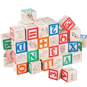 OEM教育ブロック50個Pine Wooden Cube Alphabets Blocks SetためKids' Learning ABCブロック