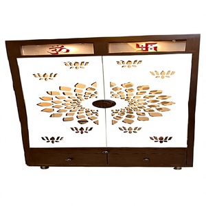 Mandir Moderno de Madera de Teca con Puertas de Diseño Corians, Mandir Grande de Madera con Estantes, Compre un Templo Moderno Blanco con Puertas - Product Image 1