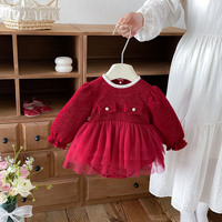 Robe-Body Rouge pour Bébé Fille, à Manches Longues en Tulle Superposé, pour Fête du 1er Anniversaire, Combinaison de Soirée pour Nouveau-né