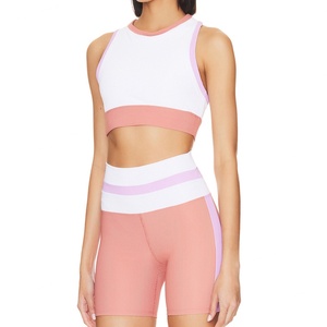 Women Contrast Color Sports Bra and Shorts Set Yoga Sets Athletic Ribbed Seamless Yoga Sets - Product Image 1