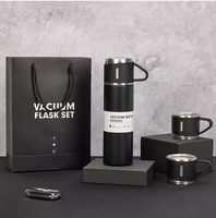 Coffret Cadeau Bouteille Isotherme avec Tasse – Bouteille d'Eau Thermique Isolée en Acier Inoxydable 304 avec 3 Couvercles – Cadeau d'Affaires