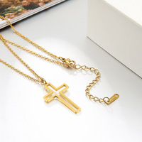 Collier pendentif croix tendance en acier inoxydable plaqué or 18 carats PVD, ne ternit pas, pour femme