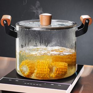 Venta al por mayor de utensilios de cocina con mango de madera, utensilios de cocina, ollas de sopa de vidrio transparentes hechas a mano - Product Image 1