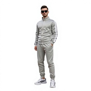 Men's Casual Two-Piece Sportswear <b>Set</b> Black Zip-Up Top Pants Fleece-Lined Elastic Waistband Regular Fit Front Winter - Product Image 1