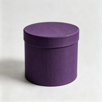 Boîte à fleurs ronde violette avec logo personnalisé, boîte à chapeau de luxe en tissu de lin, boîte cylindrique rigide, emballage cadeau en gros