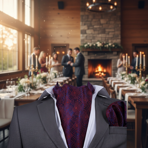 Ensemble de foulards Ascot géométriques bleu bordeaux pour le marié, 100% polyester, Exve Exclusive - Product Image 3