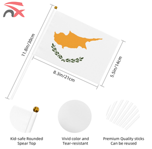 Impresión personalizada LOGOTIPO País 14*21cm Pequeña bandera nacional de Chipre ondeando a mano con poste de plástico - Product Image 2