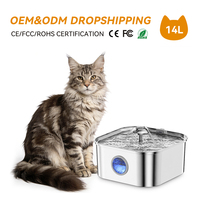 Fontaine à eau pour animaux de compagnie ultra-silencieuse 14L, double flux d'eau, système de filtration multicouche, distributeur automatique d'eau et de nourriture pour animaux