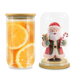 RTS 25pcs/ctn Glass Decoration 18oz DIY Snow Scene Cup 18oz clear Sublimation Glass Candle Jar with Wooden Lids