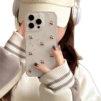 Étui de téléphone portable en TPU tridimensionnel Cherry Drop Glue pour femme compatible avec pour iPhone 17 16 15 14 13 Pro Max