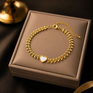 18K Gold Plated Rhodium Plated Geometric Fashion Women's <b>Bracelet</b> Wholesale Roman Numerals Heart Pendant Trendy Versatile Gift - Product Image 2