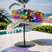 Venta al por Mayor, 3 MOQ, Gorra de Capitán Personalizada con Lentejuelas de Arcoíris, Borla de Perlas, Pedrería, Gorras Casuales para Playa, Festivales, Fiestas, Unisex