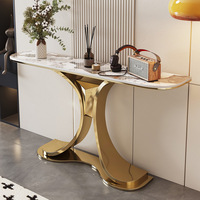 Table console moderne de luxe en acier inoxydable avec plateau en marbre pour villa, salon, mobilier de maison, durable