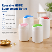 Flacon de 150 ml (200 cc) en PEHD de qualité alimentaire, couleur personnalisée, pour compléments alimentaires, pilules, vitamines, avec bouchon à clapet, rechargeable, pour comprimés
