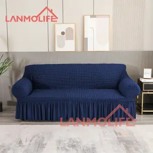 Factory Price Solid Color Jacquard Sofa Covers Stretchable Slipcover With Skirt Plain Dyed Pattern Elegant Furniture Covers