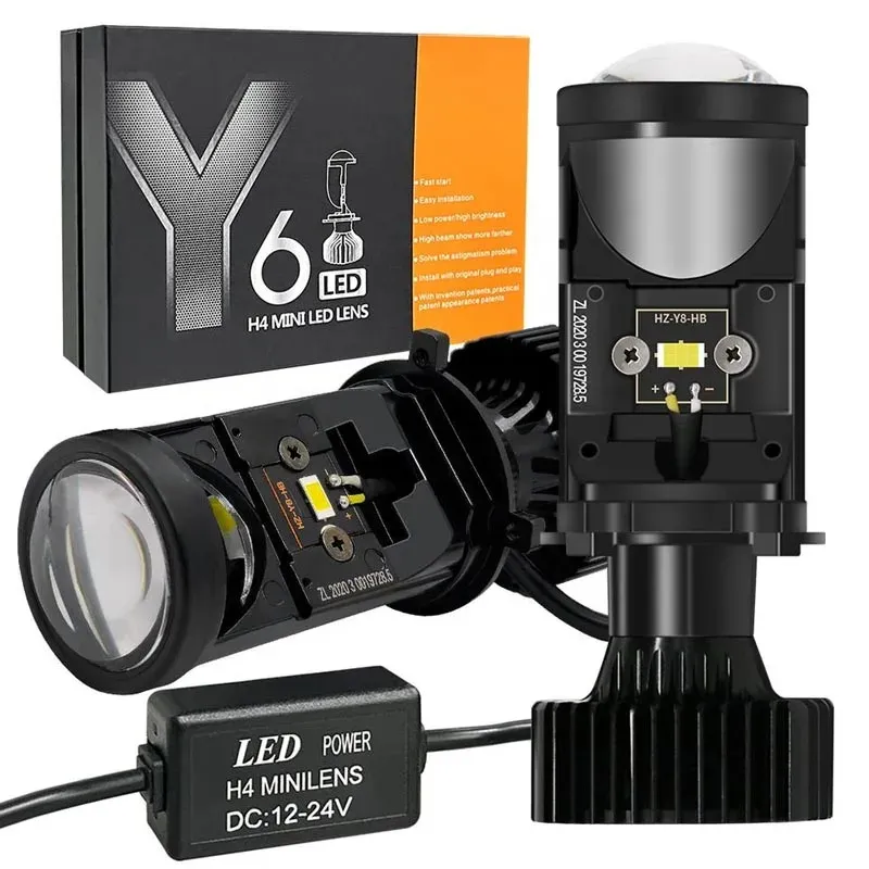 Y6D feux de route feux de croisement voiture H4 Mini lentille de projecteur bi-led 2.5/3 pouces phares LED lumière LED Y6 H4 ampoule projecteur phare