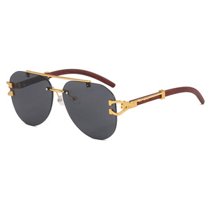 2025 retrò doppio ponte senza montatura occhiali da <span class=keywords><strong>sole</strong></span> per le donne in metallo oro leopardo chiaro oceano gradiente lente UV400 alla moda <span class=keywords><strong>sole</strong></span> - Product Image 1