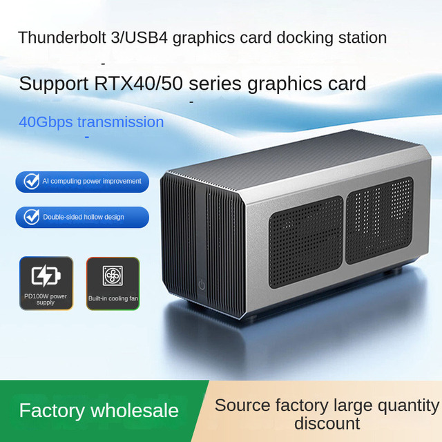 Used Thunderbolt 3/USB4 EGPU Dock 40Gbps Supports RTX 40/50 Series PCIe X16 Slot Aluminum Alloy Body Plug-and-Play 85W PD Laptop