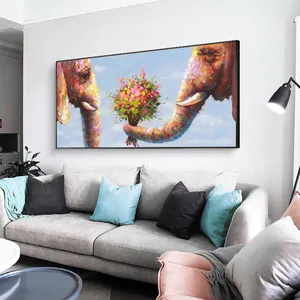 100% dipinto a mano soggiorno decorazioni per la casa elefante astratto fiore Courtship Wall Art dipinto a mano su tela pittura a olio elefante