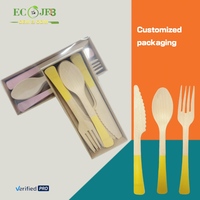 Ensemble de couverts en bois personnalisable à succès, qualité alimentaire, avec manche teinté, cuillère, fourchette, couteau en bois