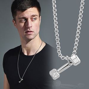 Fashion Fitness Barbell <b>Dumbbell</b> Men Necklace Domineering Titanium Steel Clavicle Couple Pendant Necklace - Product Image 1